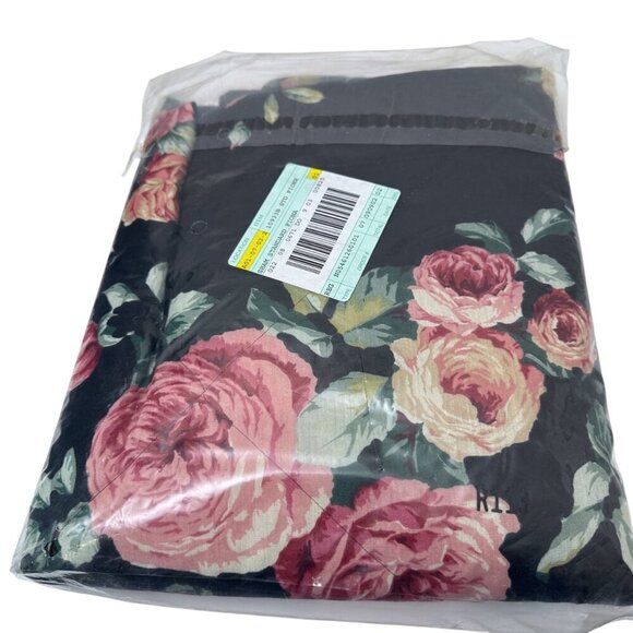 Cabbage Rose Floral Pillow Sham Quilted Black Pink Cotton Blend Pillowcase NEW - Picture 7 of 13